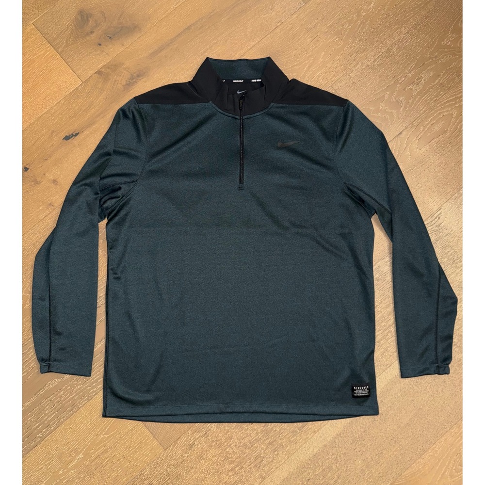 Nike Golf Dri-FIT 1/4‎ Zip Pullover Mens XL Forest Green Black Long Sleeve Shirt